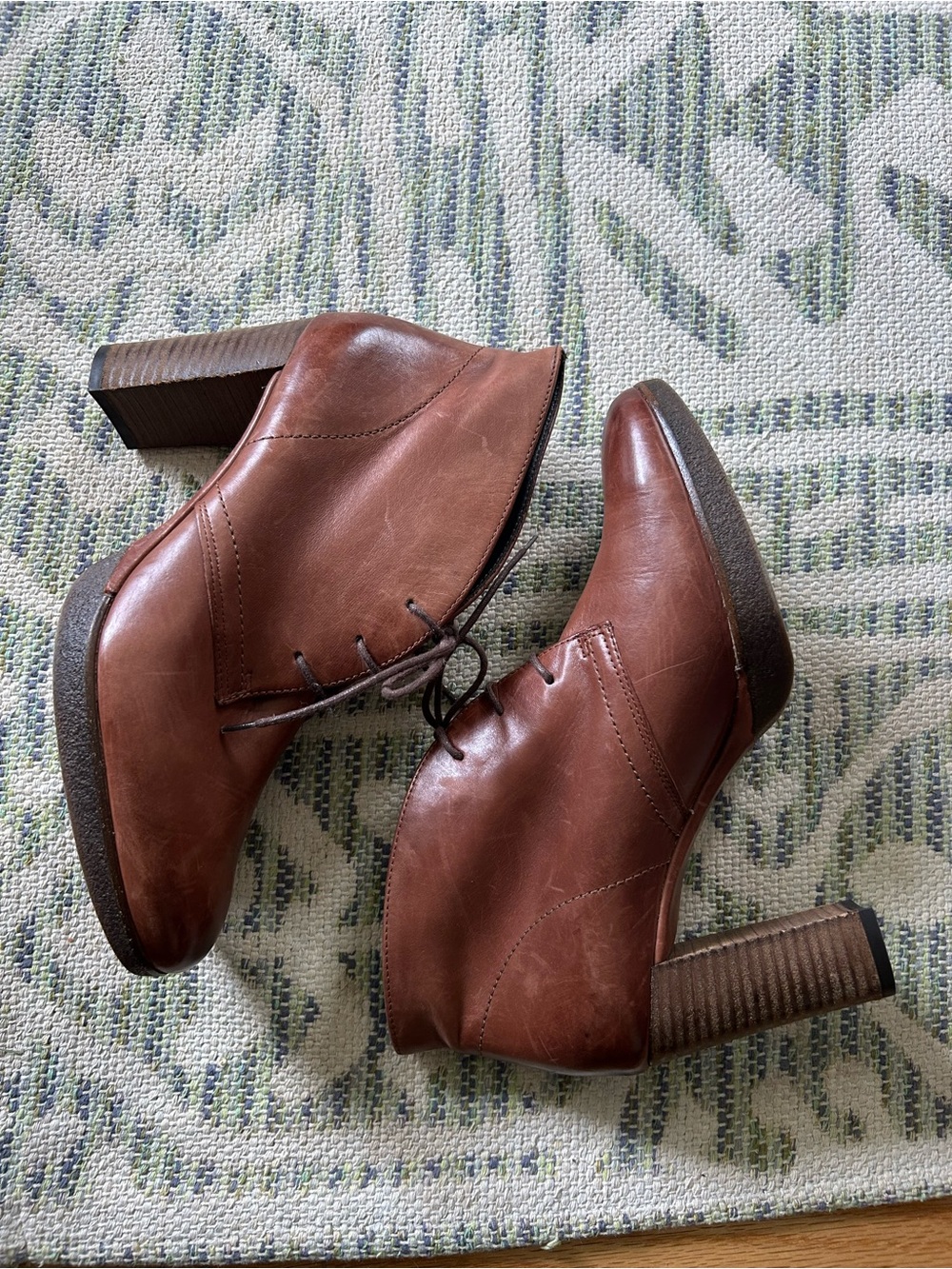 Paul Green Chestnut Lace-Up Block Heel Booties